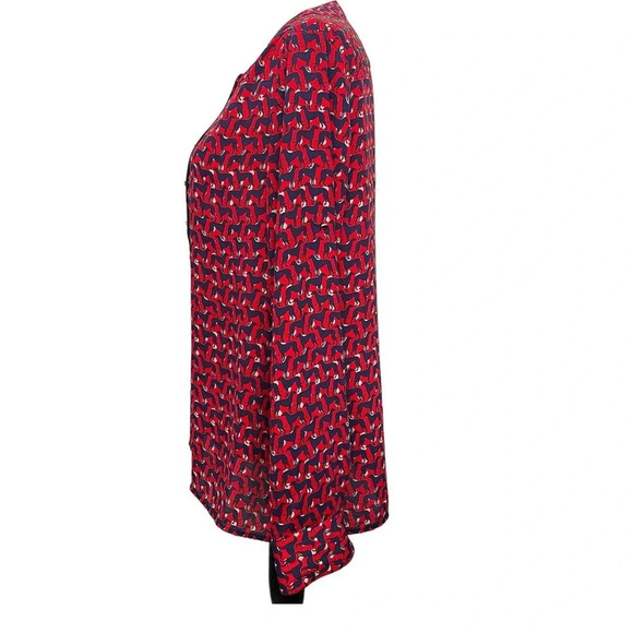 Banana Republic Dog Print Popover Blouse Size Medium Roll Tab Sleeve - Picture 5 of 10